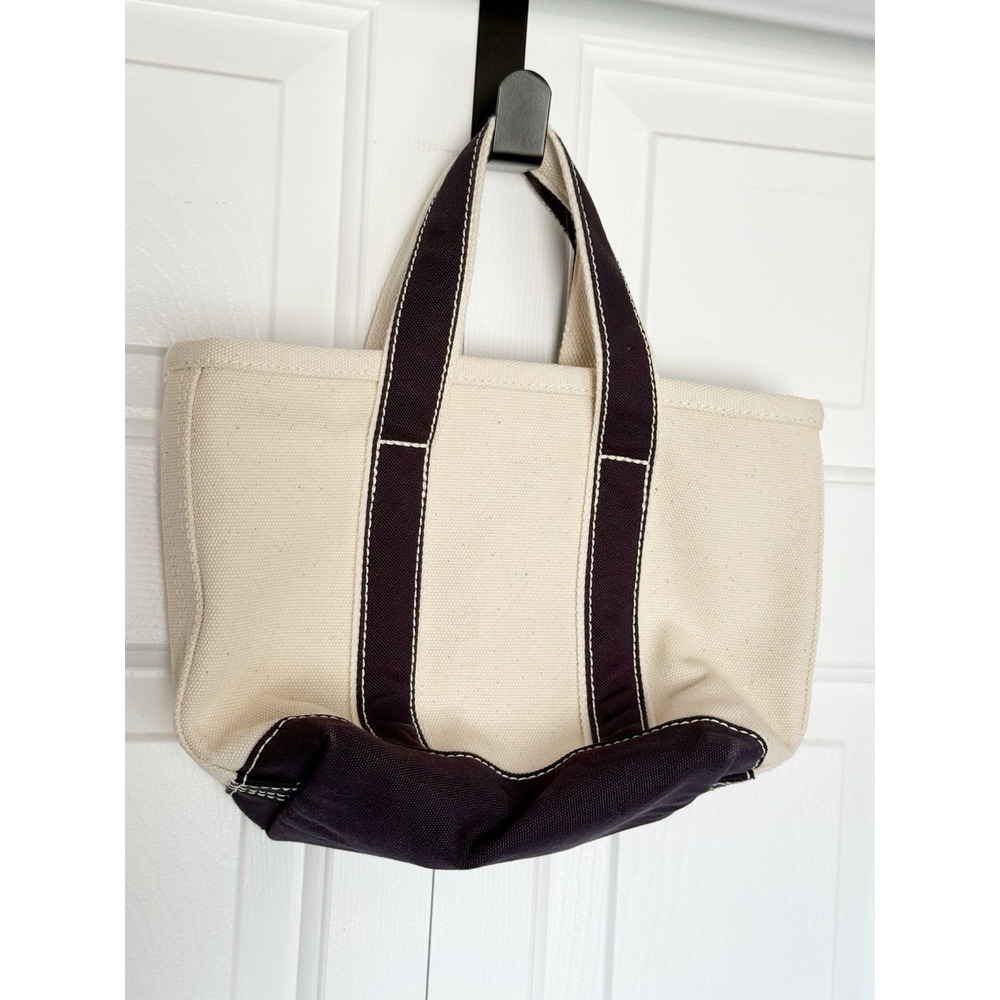 Land's End Small Canvas Tote Bag. White With Blue Stripes. 9" Tall. - Picture 2 of 11